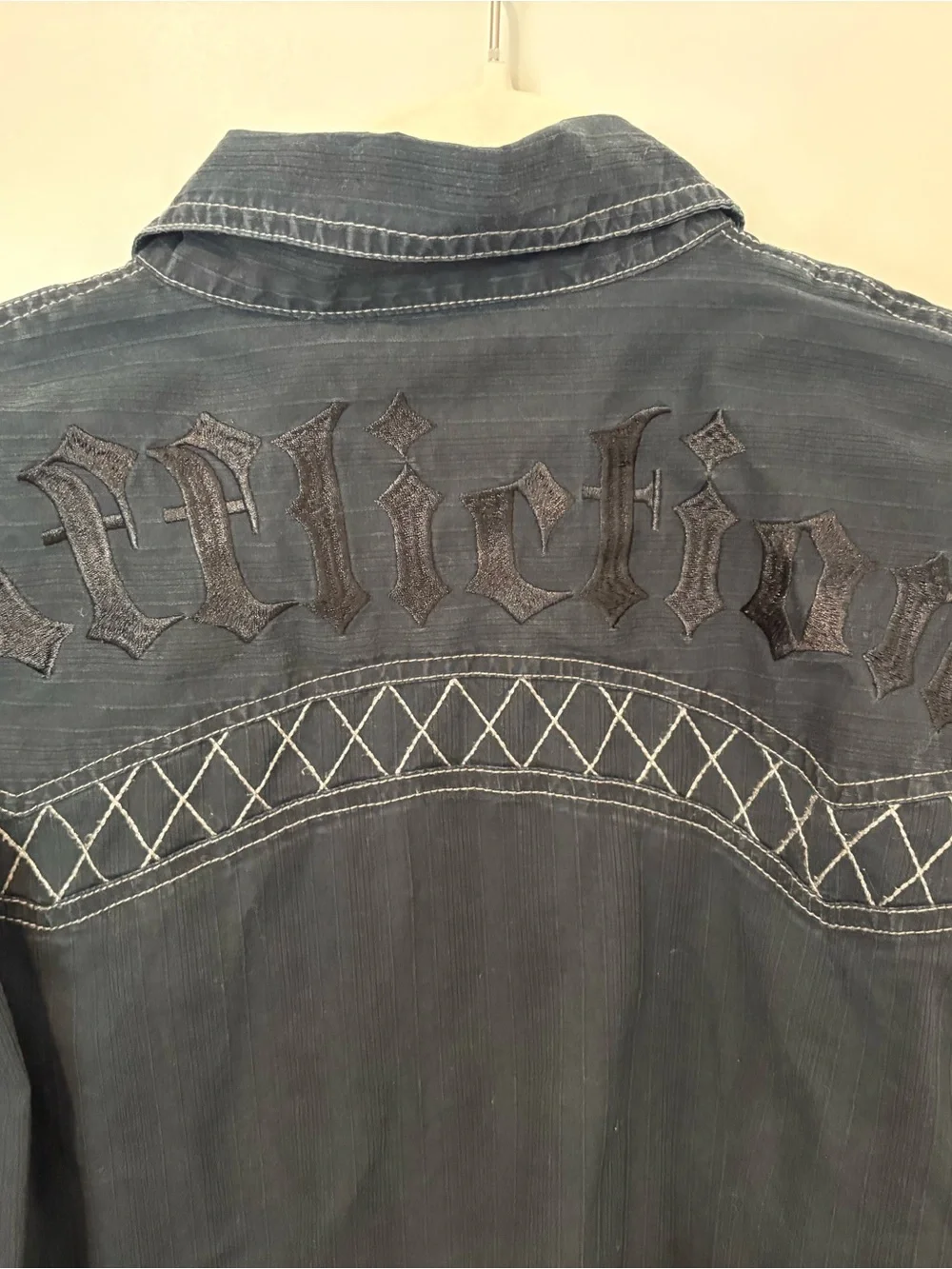 Affliction Black Premium Button Up Shirt Eagle Black White Embroidery Cotton L